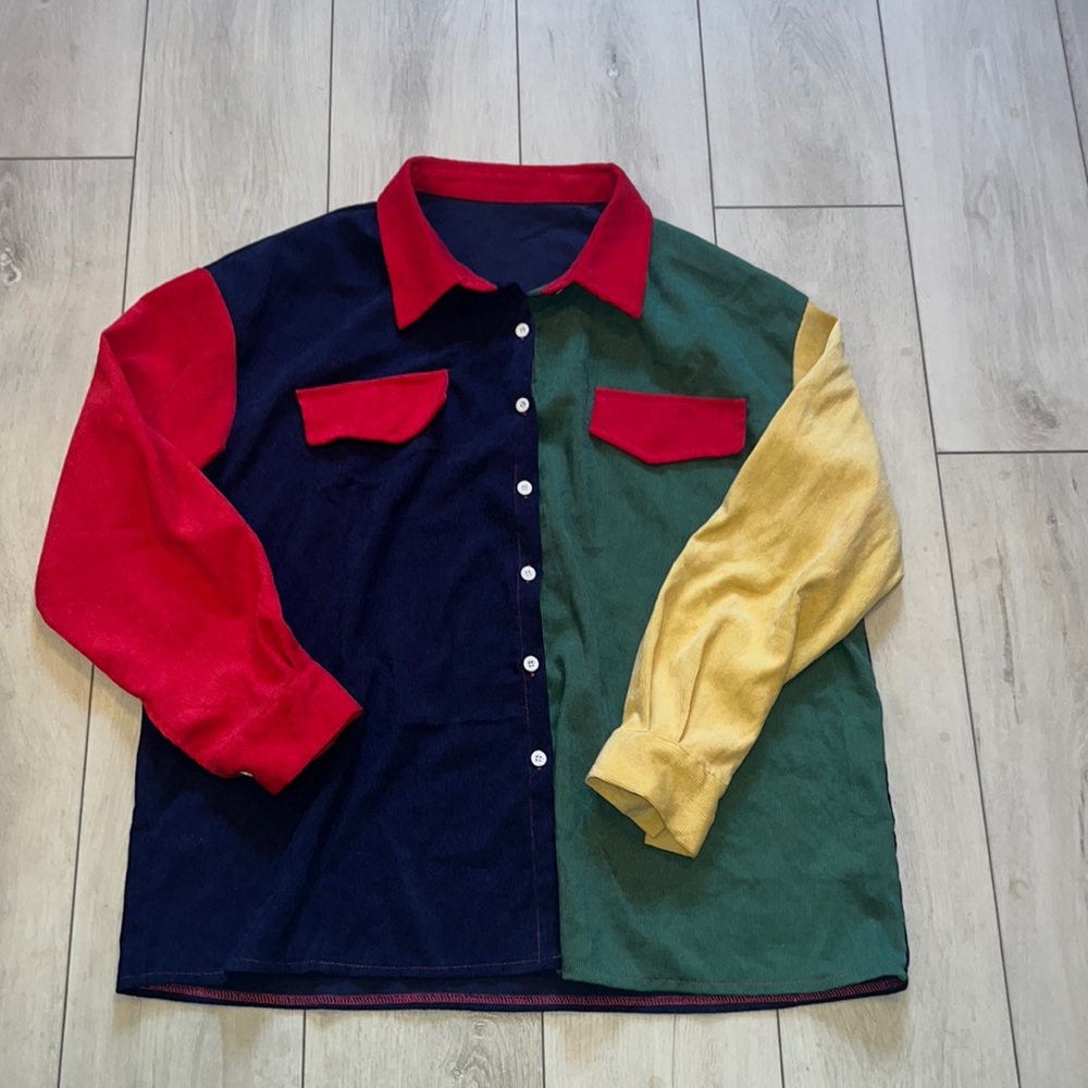 Color Block Ribbed Button Down - image 1